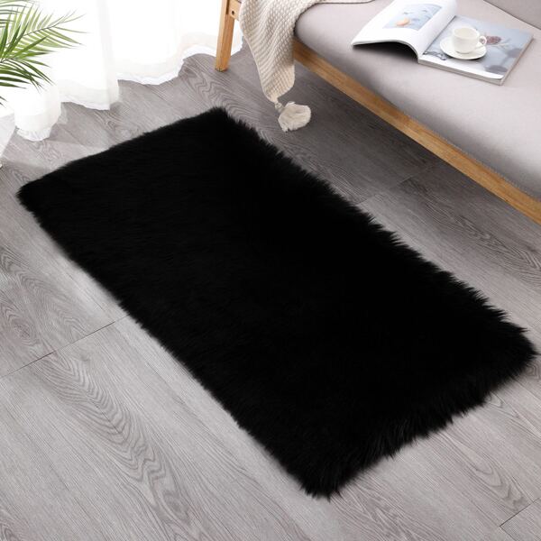 

Solid Color Plush Rug, Black
