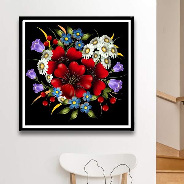 

Flower Print DIY Diamond Unframed Painting, Multicolor