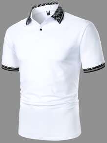 Manfinity Homme Men Contrast Collar Polo Shirt - White - View 1
