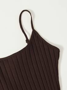 Muchica 開衩下擺羅紋針織連衣裙 - 巧克力棕 - 查看 5