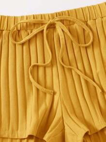 SHEIN EZwear Notch Neck Rib-knit Tank Top & Shorts Set - Yellow - View 5