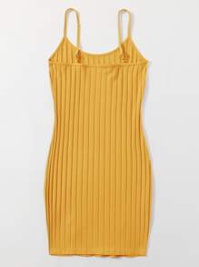 SHEIN EZwear 開衩下擺羅紋針織洋裝 - 黃色 - 查看 2