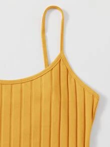 SHEIN EZwear 開衩下擺羅紋針織洋裝 - 黃色 - 查看 4