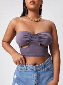Top tubo corto pecho con fruncido con abertura delantera - Púrpura malva - Ver 1