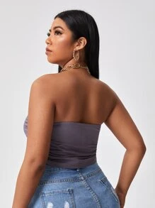 Top tubo corto pecho con fruncido con abertura delantera - Púrpura malva - Ver 2