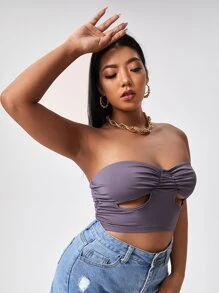 Top tubo corto pecho con fruncido con abertura delantera - Púrpura malva - Ver 3