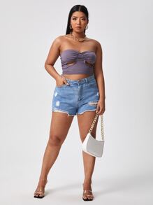 Top tubo corto pecho con fruncido con abertura delantera - Púrpura malva - Ver 4