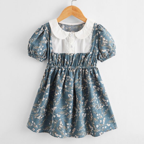 

Toddler Girls Ditsy Floral Colorblock Smock Dress, Dusty blue