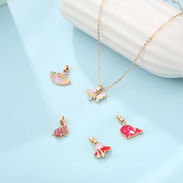 

Girls Butterfly Charm Necklace & 4pcs Charm, Multicolor