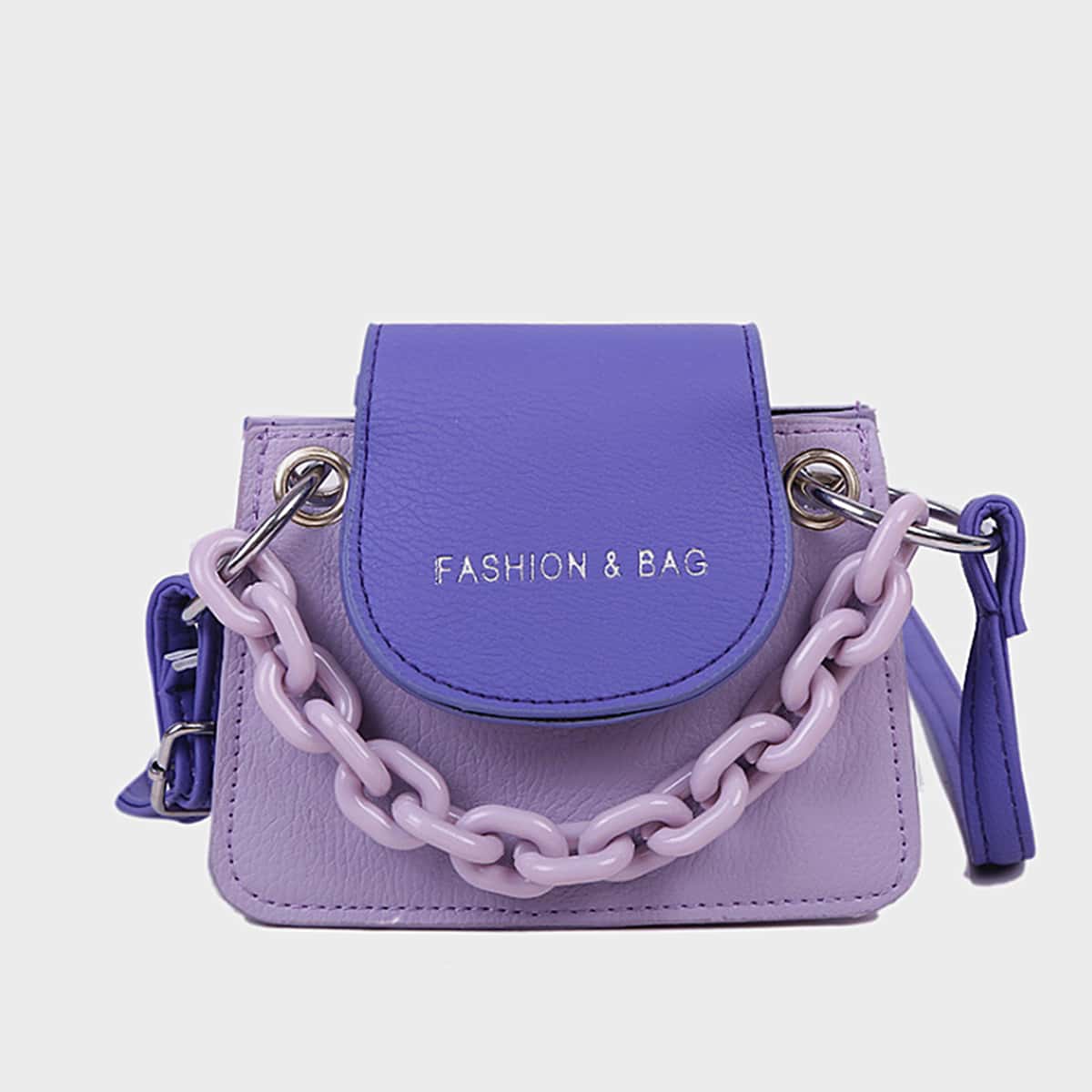 

Colorblock Chain Satchel Bag, Purple