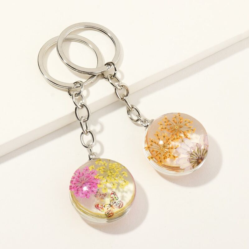 

2pcs Flower Charm Keychain, Silver