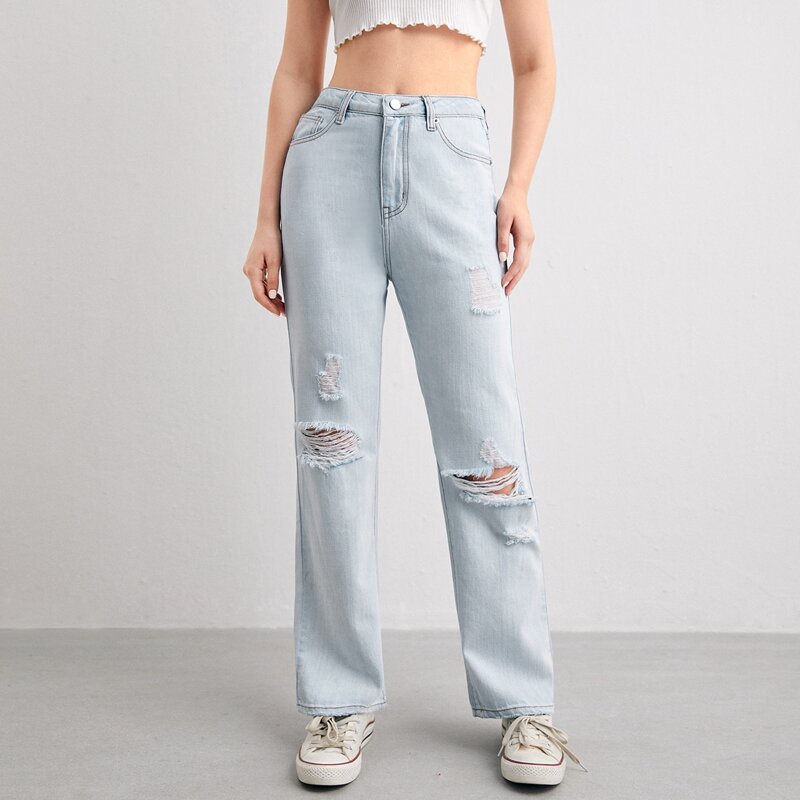 

Solid Ripped Jeans, Light wash