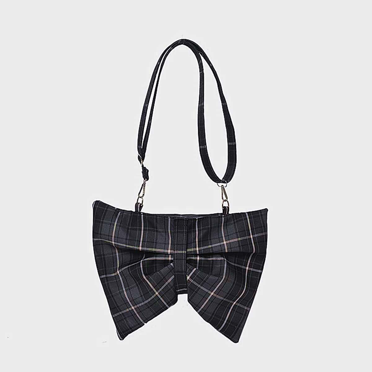

Plaid Bow Design Crossbody Bag, Multicolor