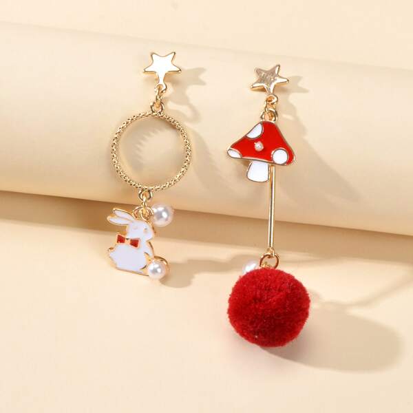 

Faux Pearl Decor Cartoon Mismatched Earrings, Gold