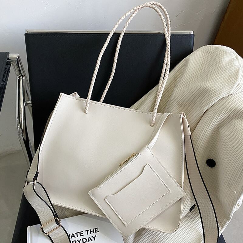 

Solid Tote Bag With Purse, Beige