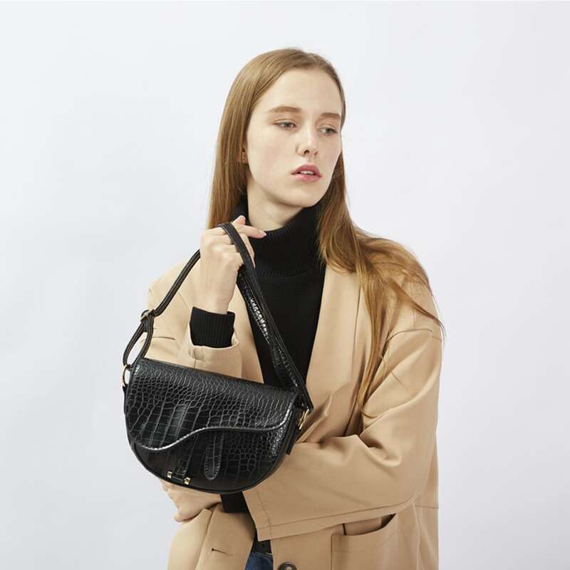 

Croc Embossed Saddle Bag, Black