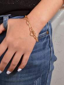 水鑽心形裝飾鏈條手鐲