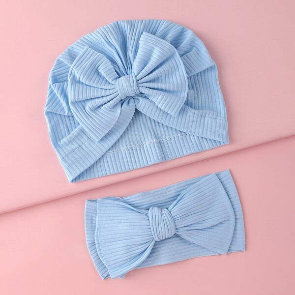 

Girls Bow Knot Decor Hat & Hair Band, Blue