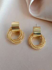 圓形裝飾耳環 - 金黃色 - 查看 2