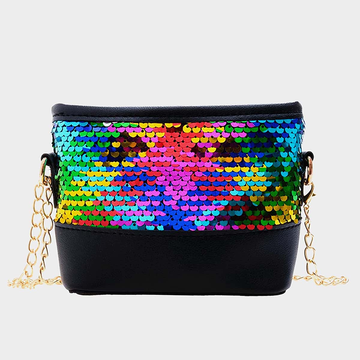 

Sequin Chain Crossbody Bag, Black