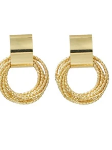 圓形裝飾耳環 - 金黃色 - 查看 3