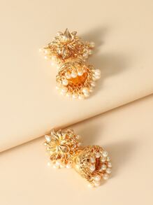 Faux Pearl Decor Retro Earrings - Yellow Gold - View 2