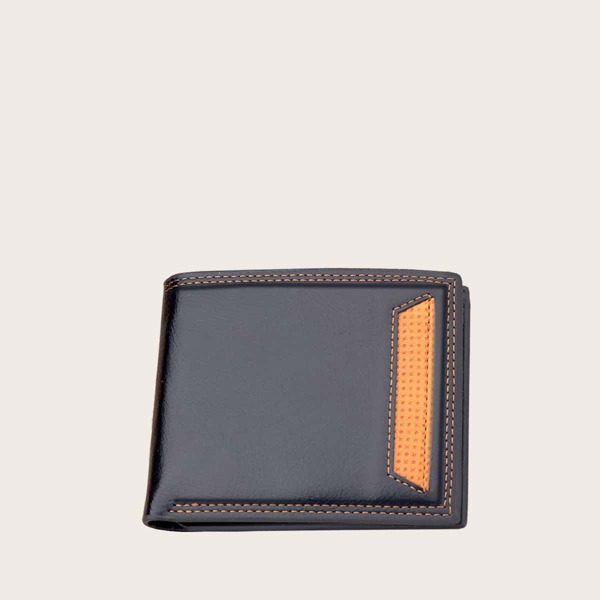 

Men Stitch Trim Small Wallet, Black