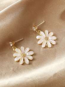 Flower Design Drop Earrings Valentines - Yellow Gold - View 2