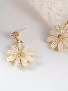 Flower Design Drop Earrings Valentines - Yellow Gold - View 3
