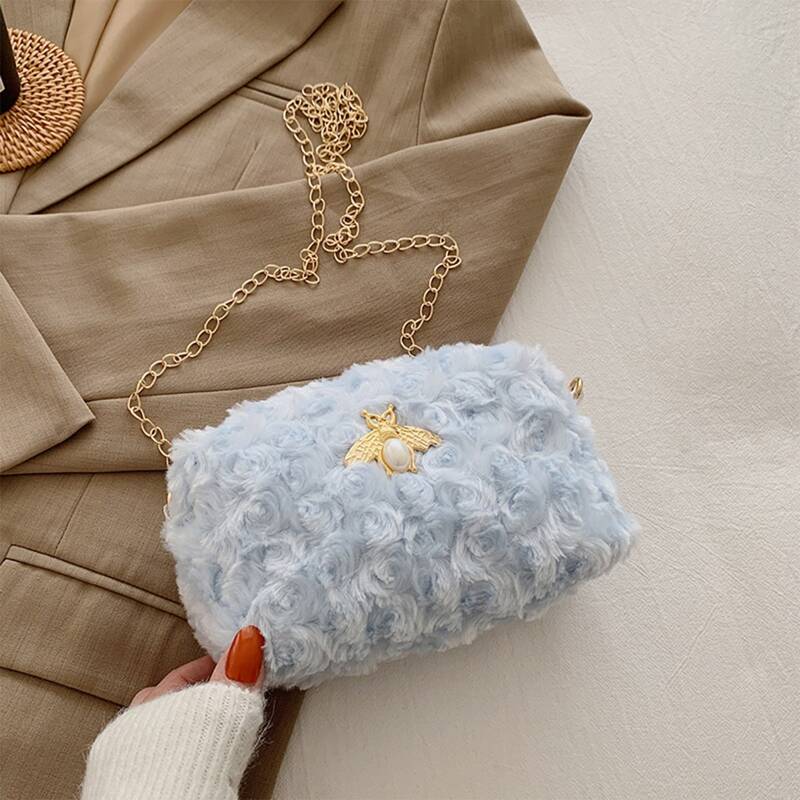 

Floral Fluffy Crossbody Bag, Baby blue