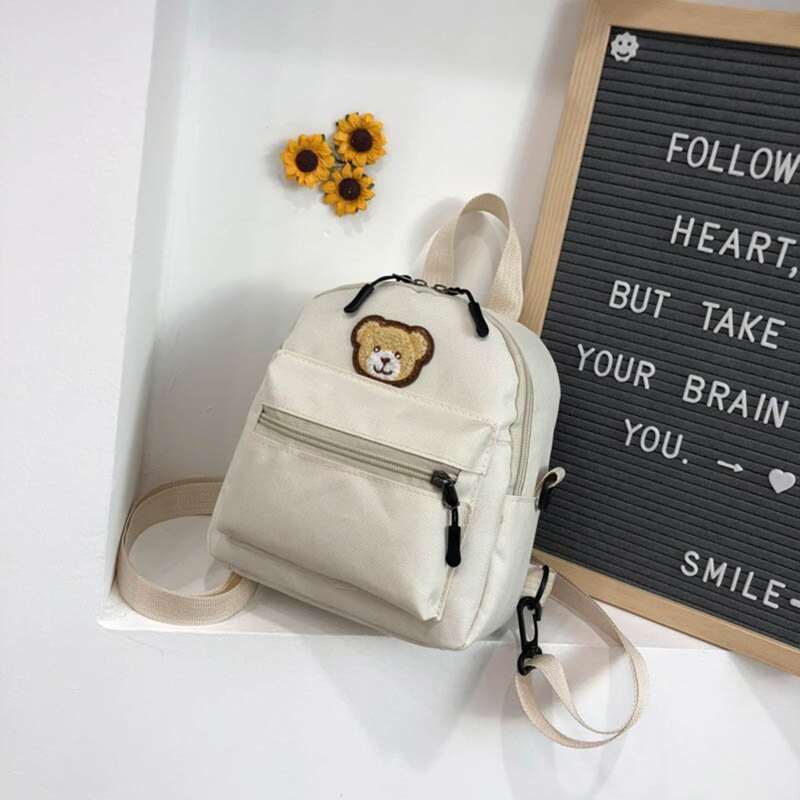

Cartoon Bear Zip Backpack, White