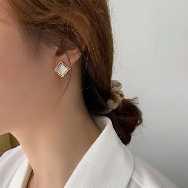

Rhinestone Decor Square Earrings, Gold