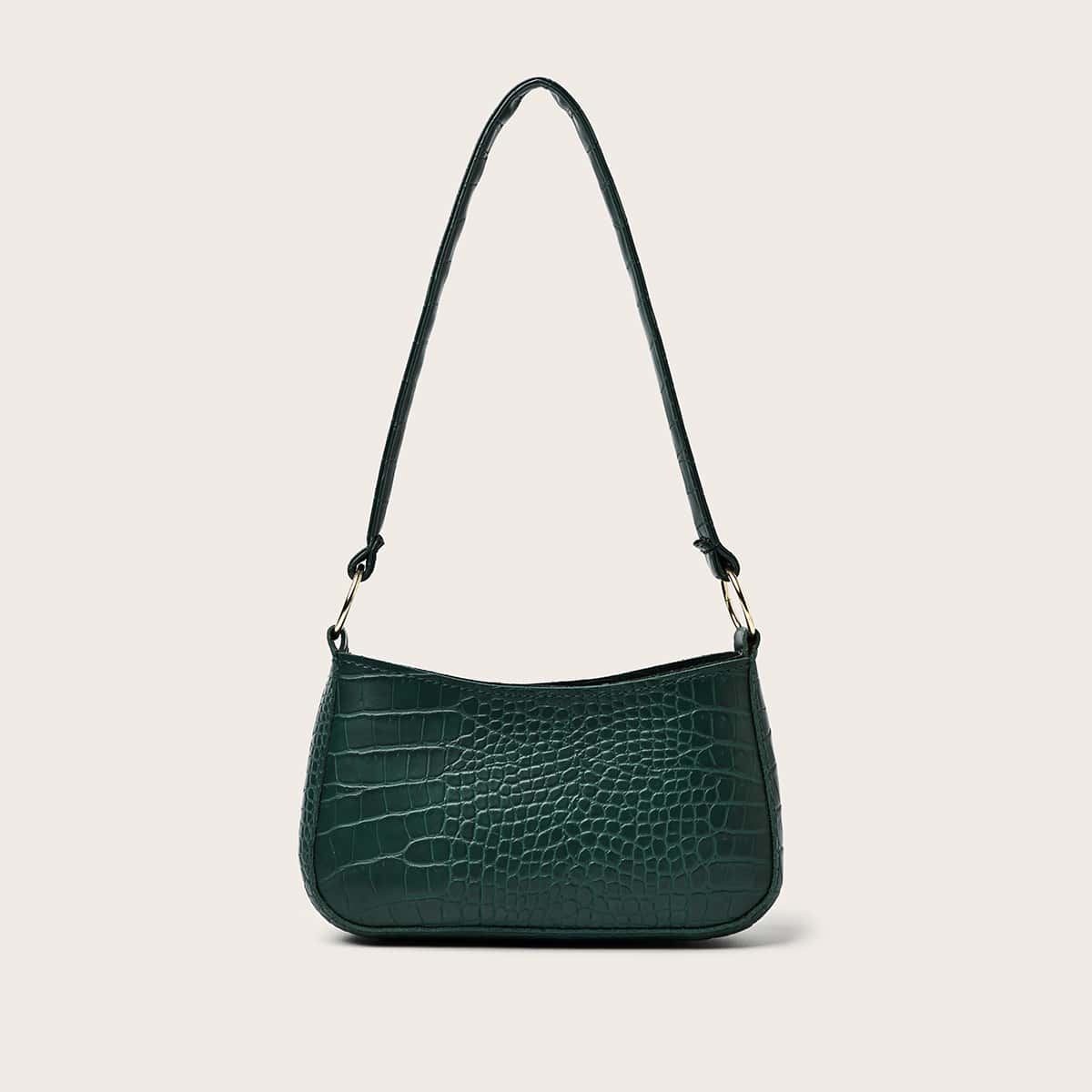 

Croc Embossed Baguette Bag, Dark green