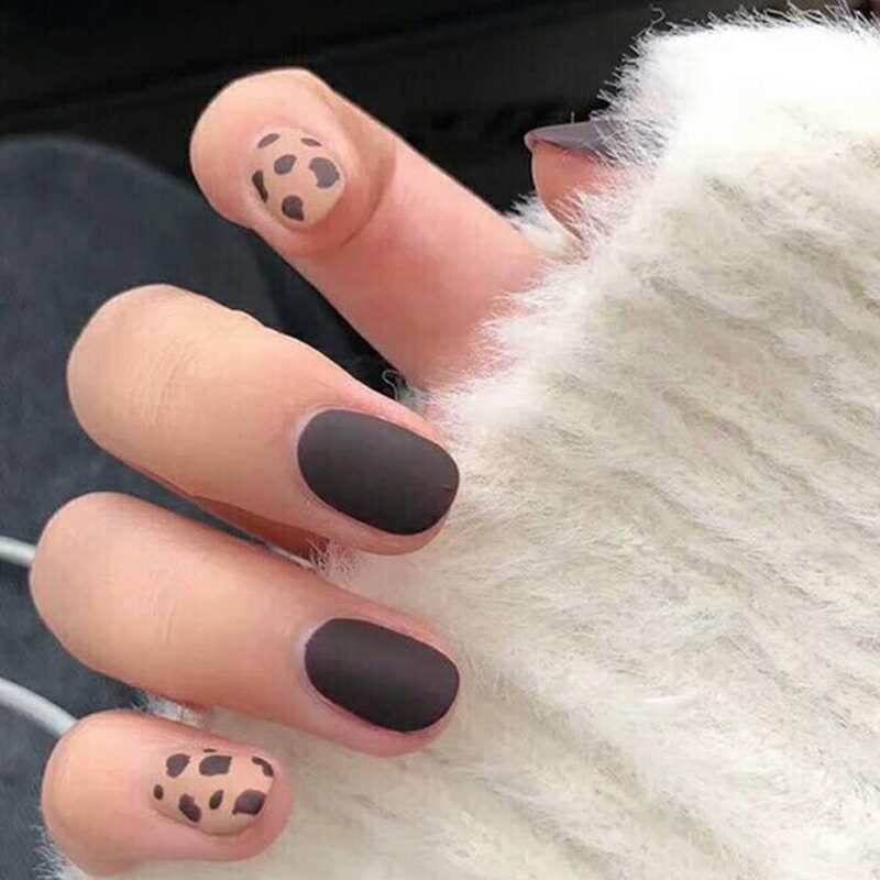 

24pcs Leopard Colorblock Fake Nail, Brown