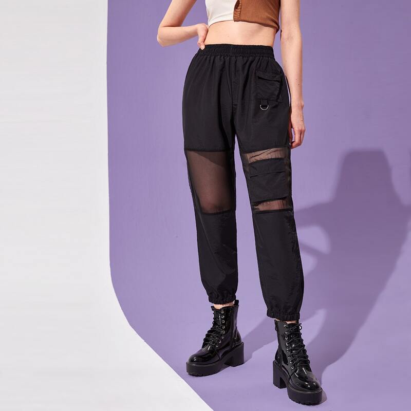 

Contrast Mesh Cargo Joggers, Black