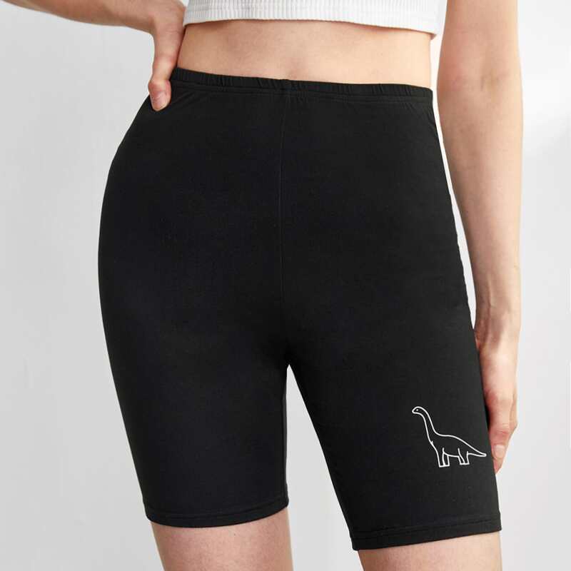 

Cartoon Dinosaur Graphic Biker Shorts, Black