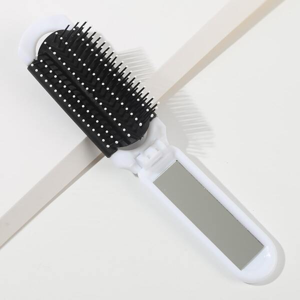 

2 In 1 Foldable Hair Brush & Mirror, White