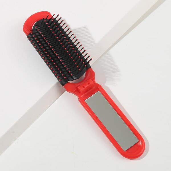 

2 In 1 Foldable Hair Brush & Mirror, Red