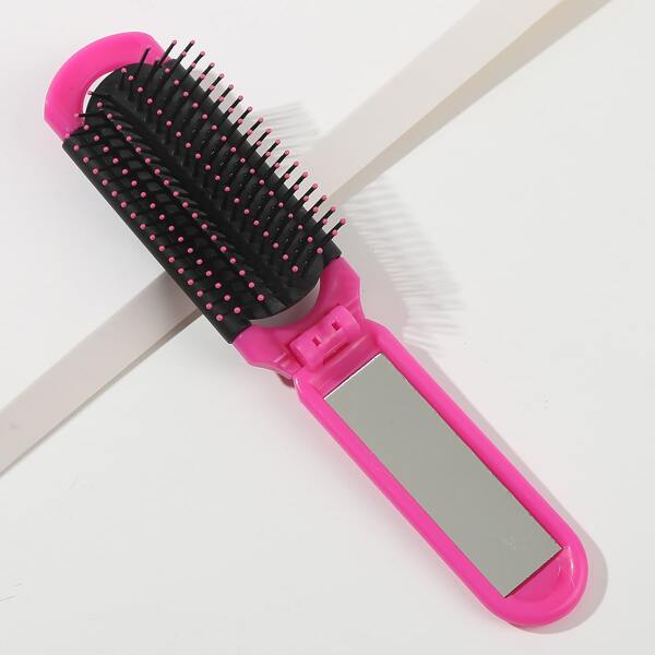 

2 In 1 Foldable Hair Brush & Mirror, Hot pink