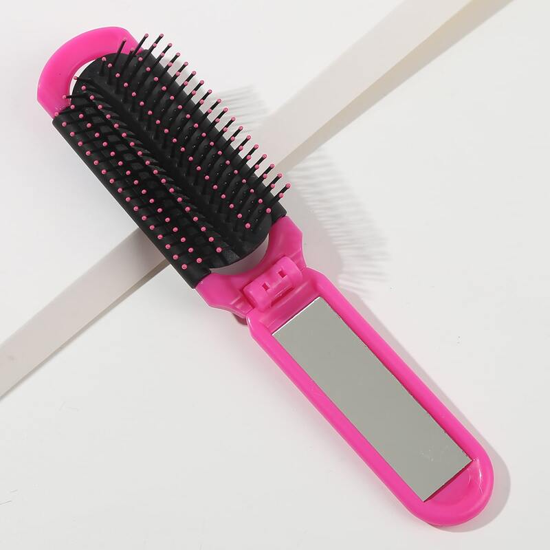 

2 In 1 Foldable Hair Brush & Mirror, Hot pink