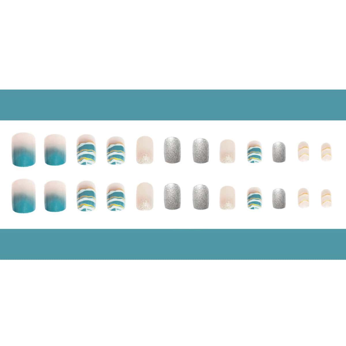 

24pcs Glitter Stripe Fake Nail, Multicolor