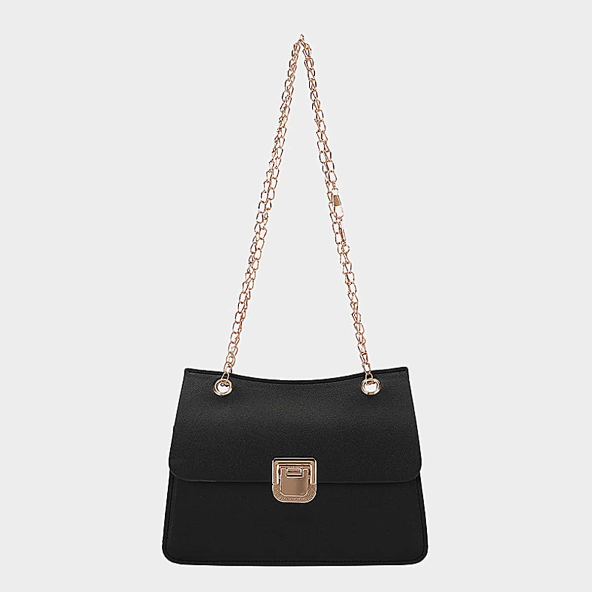 

Solid Chain Crossbody Bag, Black