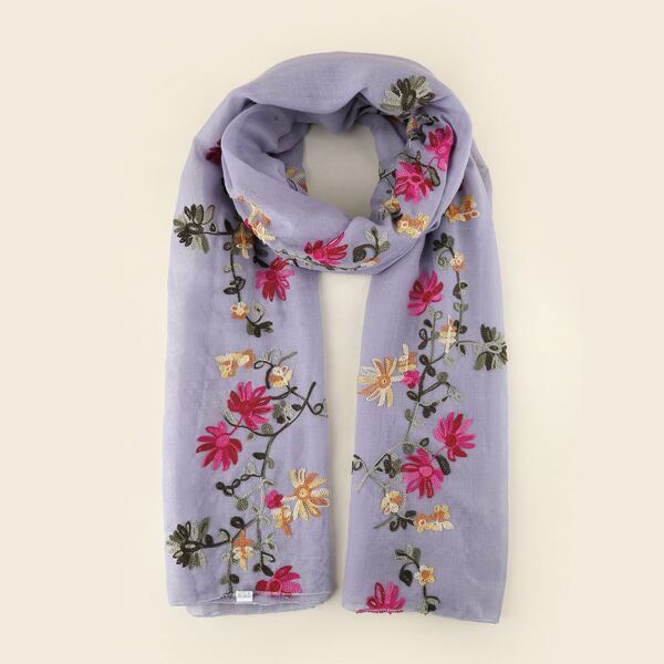 

Flower Embroidery Scarf, Grey