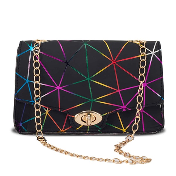 

Geometric Graphic Twist Lock Chain Bag, Black
