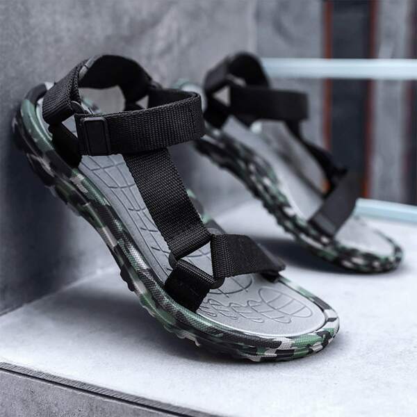 

Men Camo Print Sport Sandals, Black