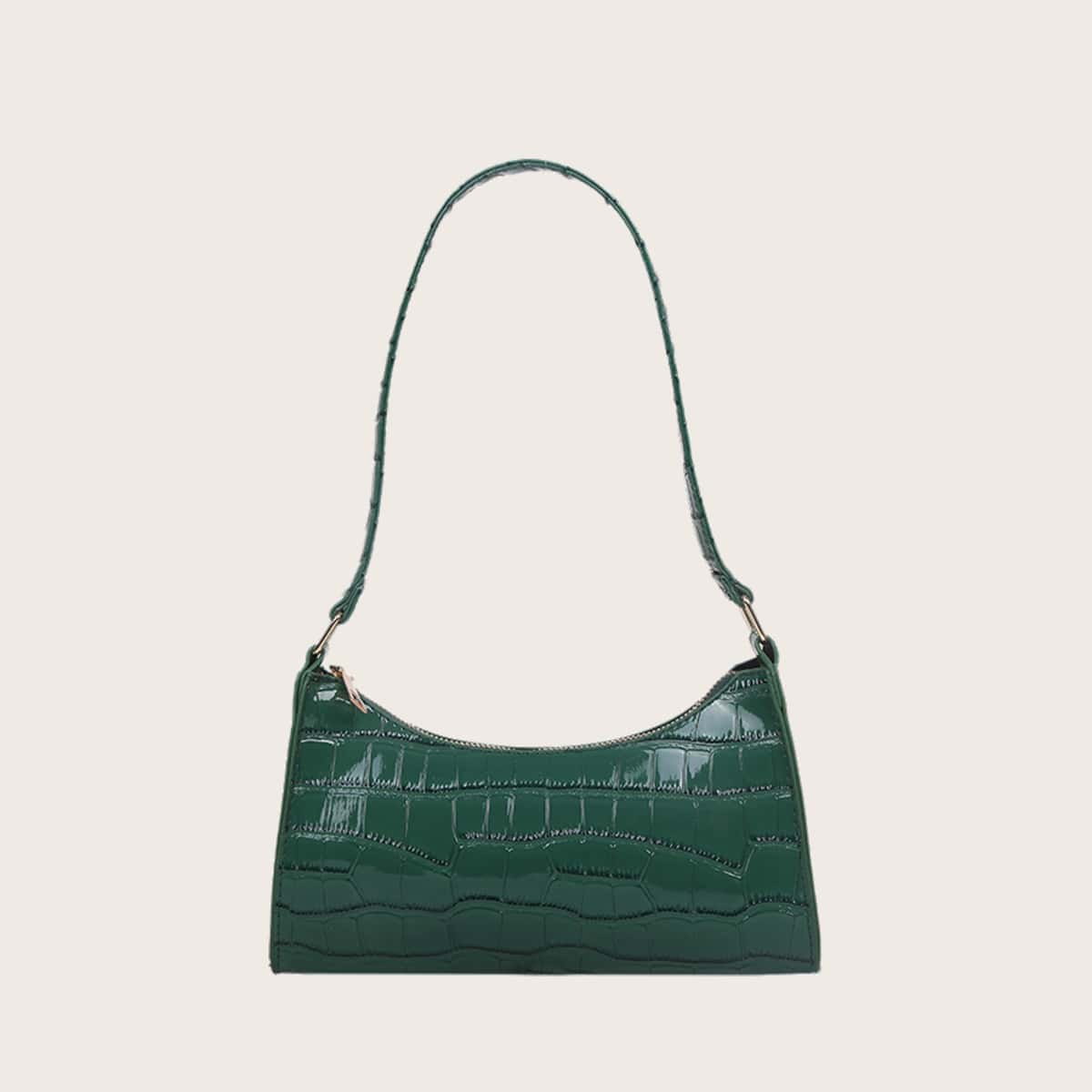 

Croc Embossed Baguette Bag, Green