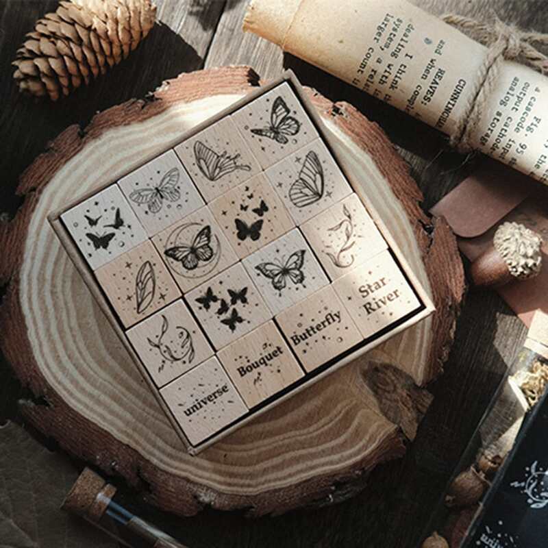 

16pcs Butterfly Pattern Wooden Stamp, Multicolor