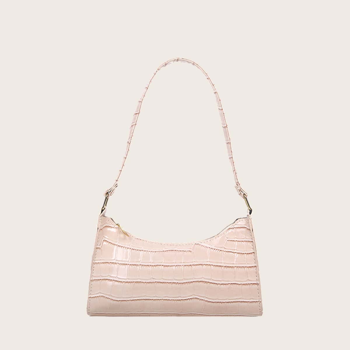 

Croc Embossed Baguette Bag, Beige
