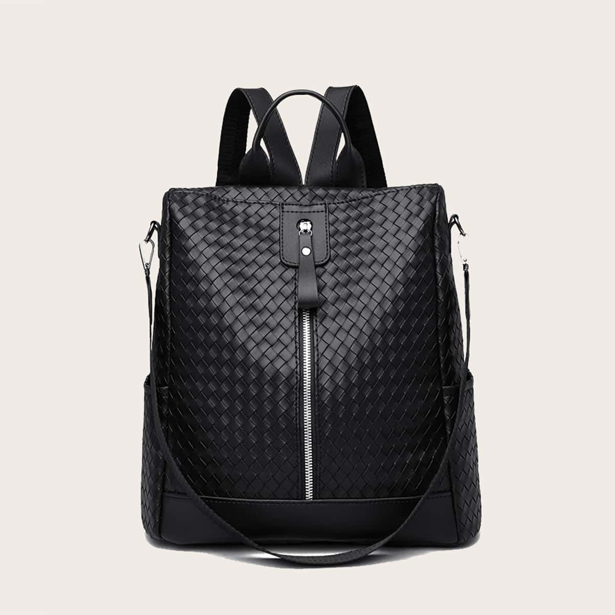 

Weave Zip Front Backpack, Black
