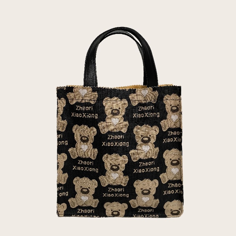 

Cartoon Bear Satchel Bag, Black
